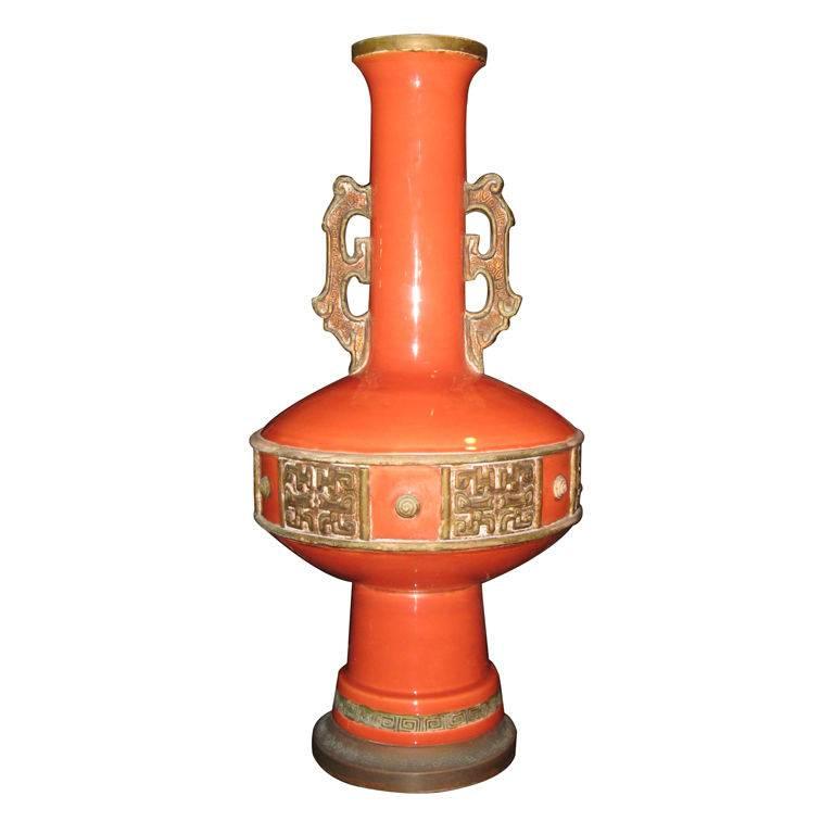 Large Pottery Lamp in the Style of James Mont