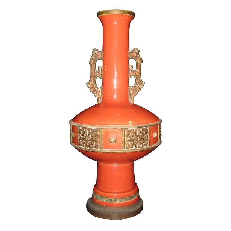 Large Pottery Lamp in the Style of James Mont For Sale