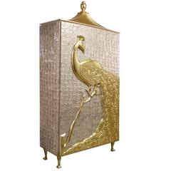 Ivory Mother-of-Pearl and Gold Leaf Mirrored and Brass Camilia Armoire by Koket