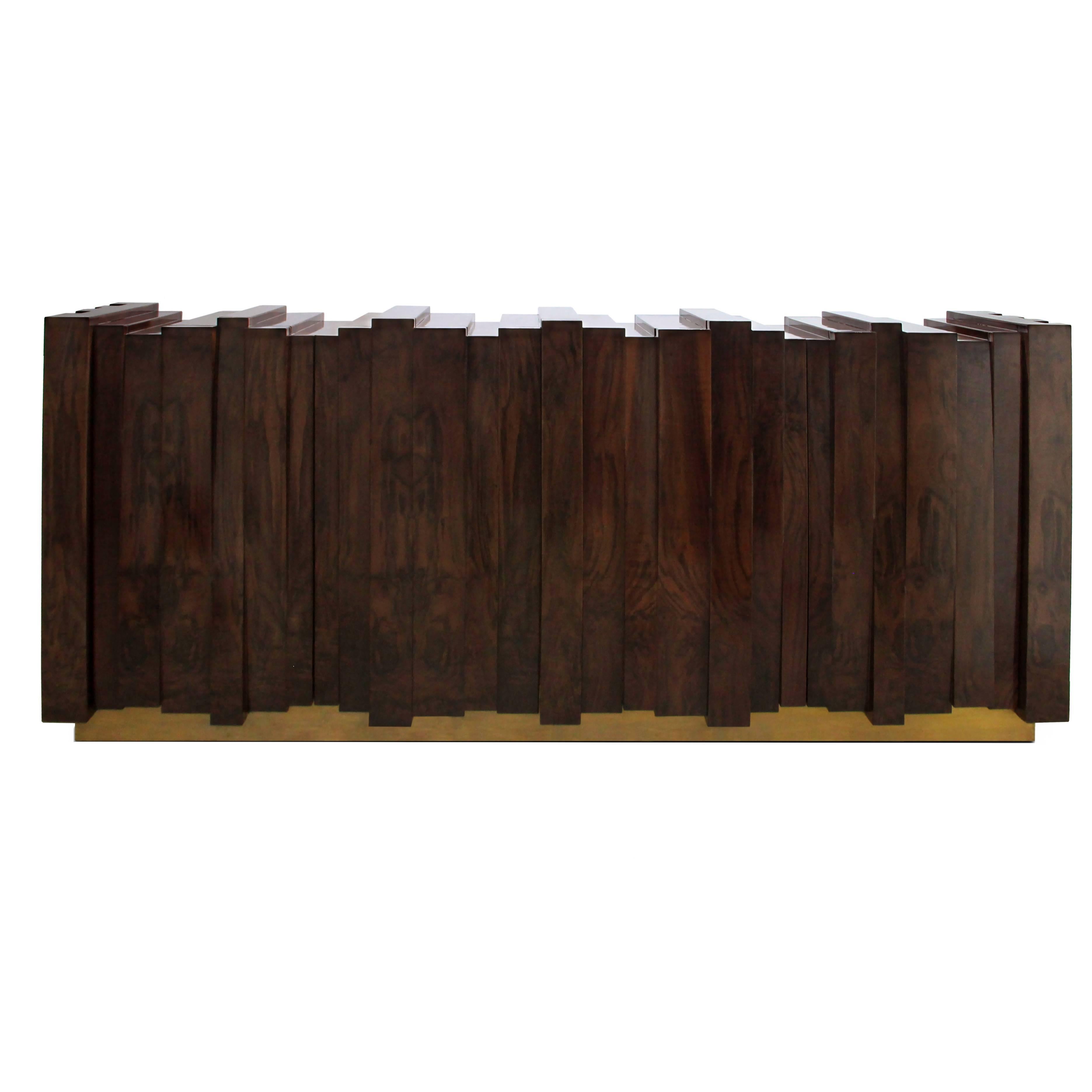 Four Door Walnut Wood and Brass Nazca Sideboard by Brabbu from Europe For Sale
