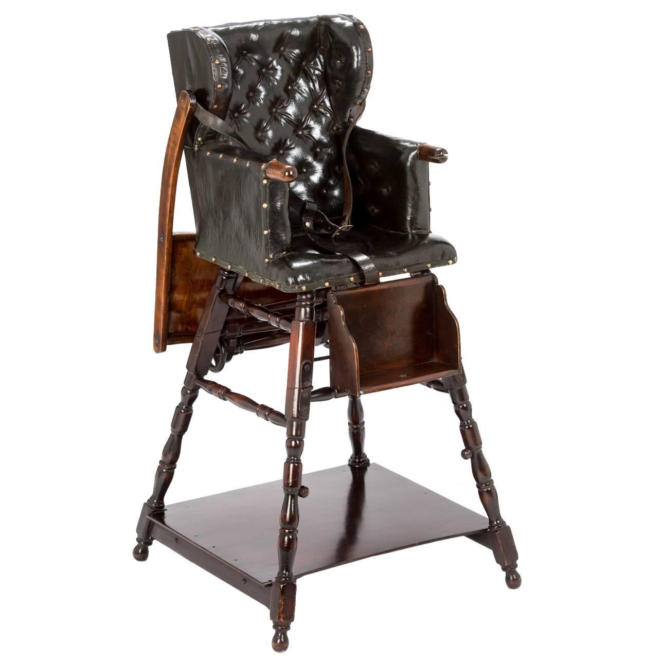 Delightful Original Edwardian Oak Metamorphic Childs High Chair. For Sale