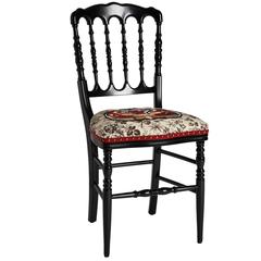 Unique Chair by Gucci. Hand Embroidered Tiger on Black Herbarium Fabric