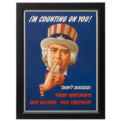 Vintage World War II Uncle Sam Poster "I'm Counting on You! Don't Discuss", circa 1943