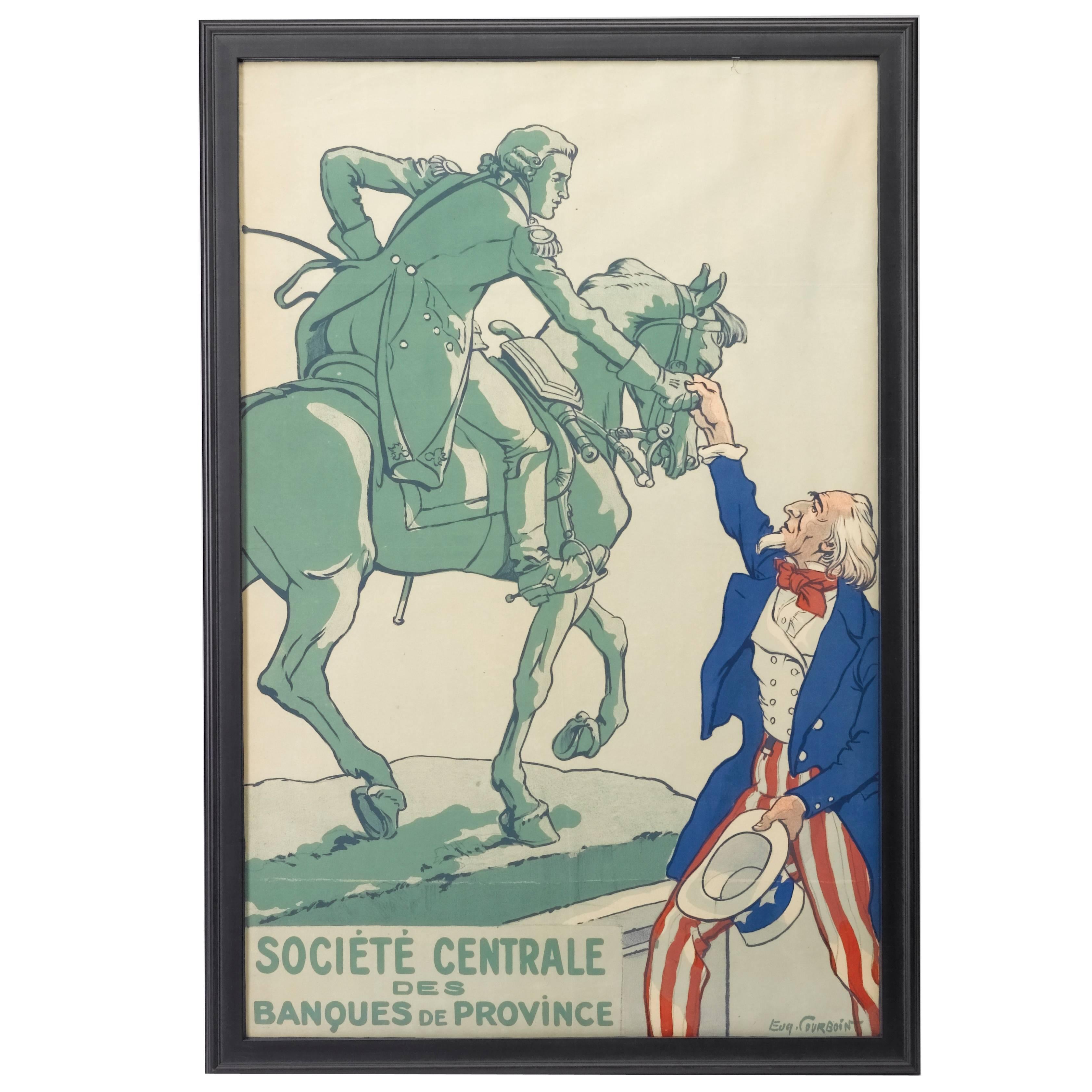 WWI Vintage Poster by Courboin, "Société Centrale Des Banques De Province" 1918