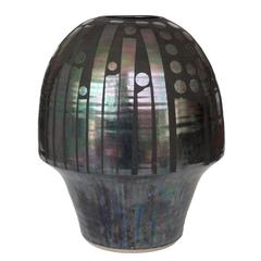 Modernist Iridescent Glazed Raku Studio Pottery Vase