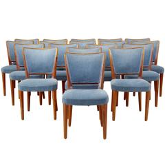 Large Set of 18 Birch Late Art Deco Dining Chairs