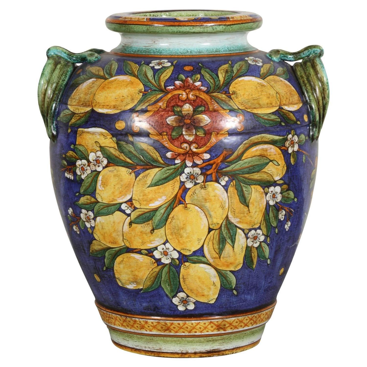 Large HandPainted Italian Garden Urn For Sale at 1stdibs