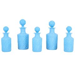 Satz von fünf blauen Opalin-Parfümflaschen von Portieux Vallerysthal