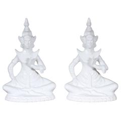 Pair of Italian Glazed Ceramic Thai Seated Figures
