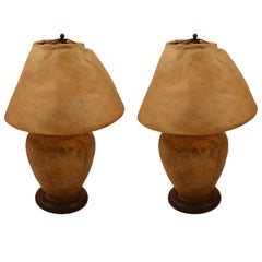 Pair of Deer Hide Arts and Crafts Lamps