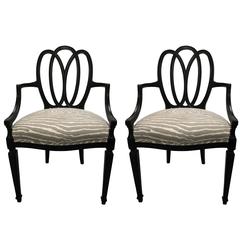 Hepplewhite Style Black Loop Back Armchairs, Pair