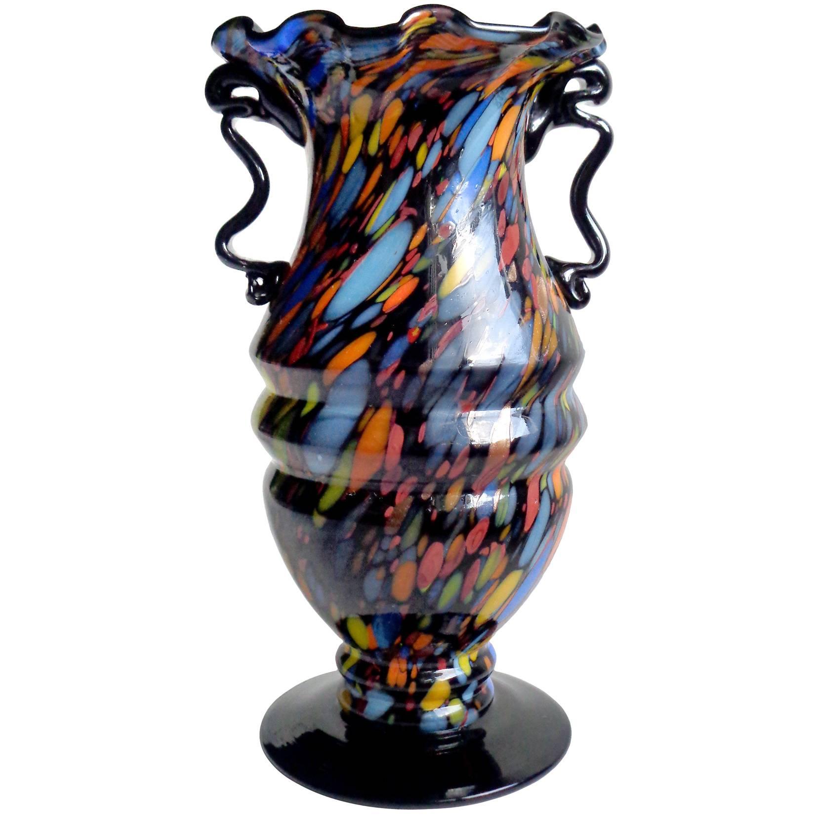 Fratelli Toso Murano Color Spots Italian Art Glass Carnival Flower Vase