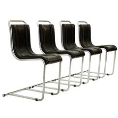 Ico Parisi for Fratelli Longhi Leather Chairs, Set of Four