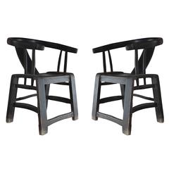 Pair of unique Horseshoe-back Chinese Wooden Chairs 4