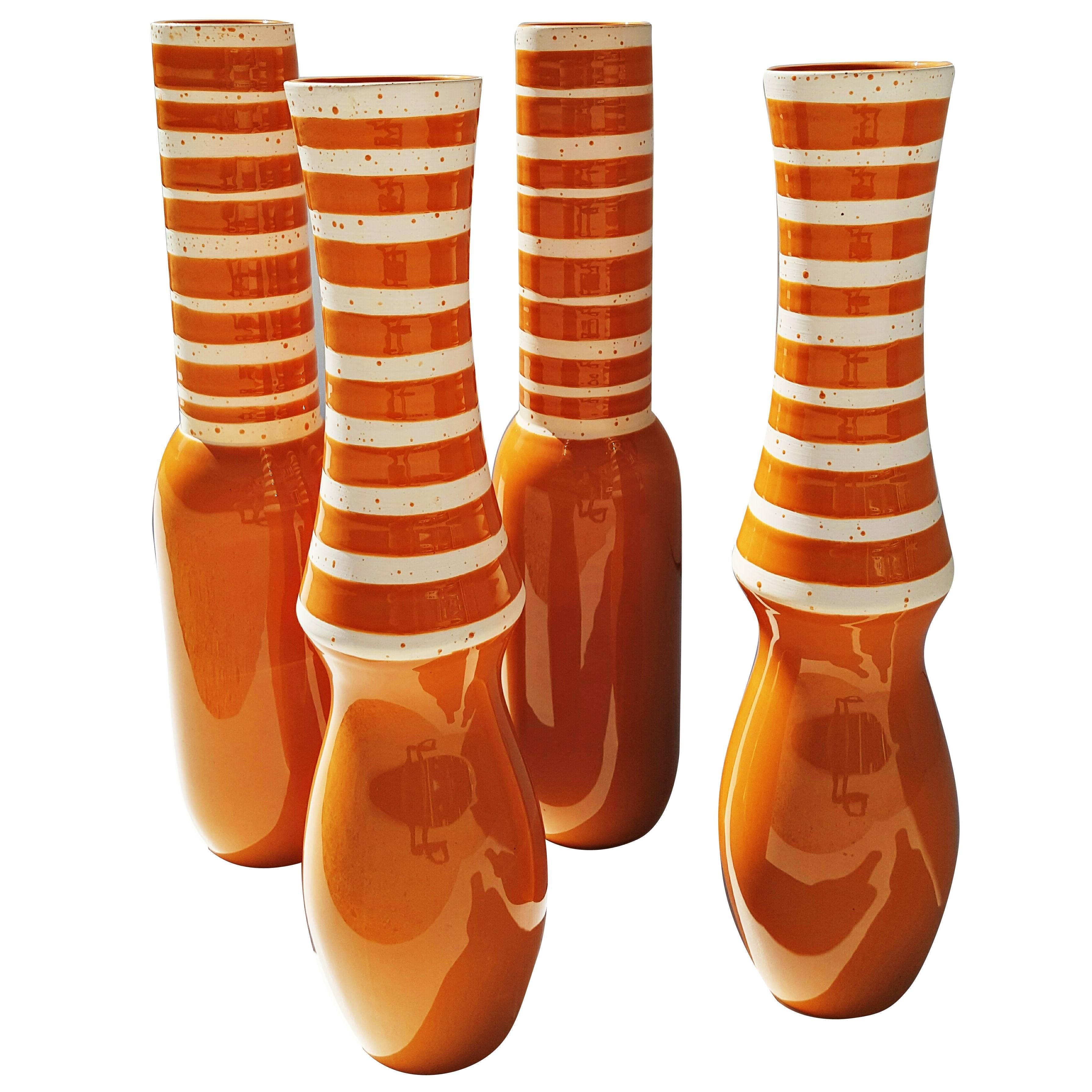 Set of Four Large Danish Ceramics Orange, 1960s