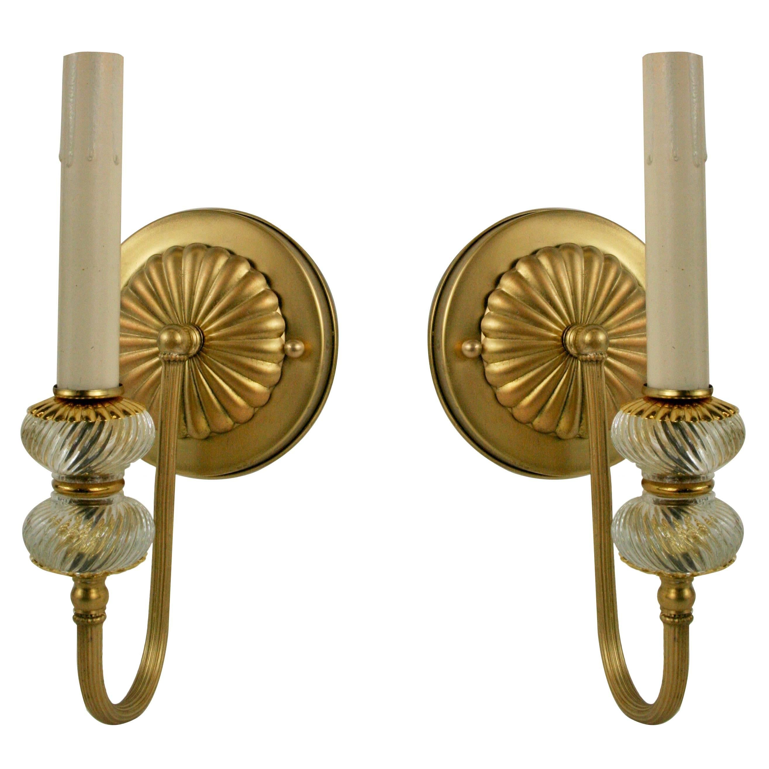 Pair of Two-Tier Mid Century Glass Single Arm Sconces