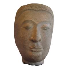 Extremely Rare and Important Stone Oversized Buddha Head Sculpture
