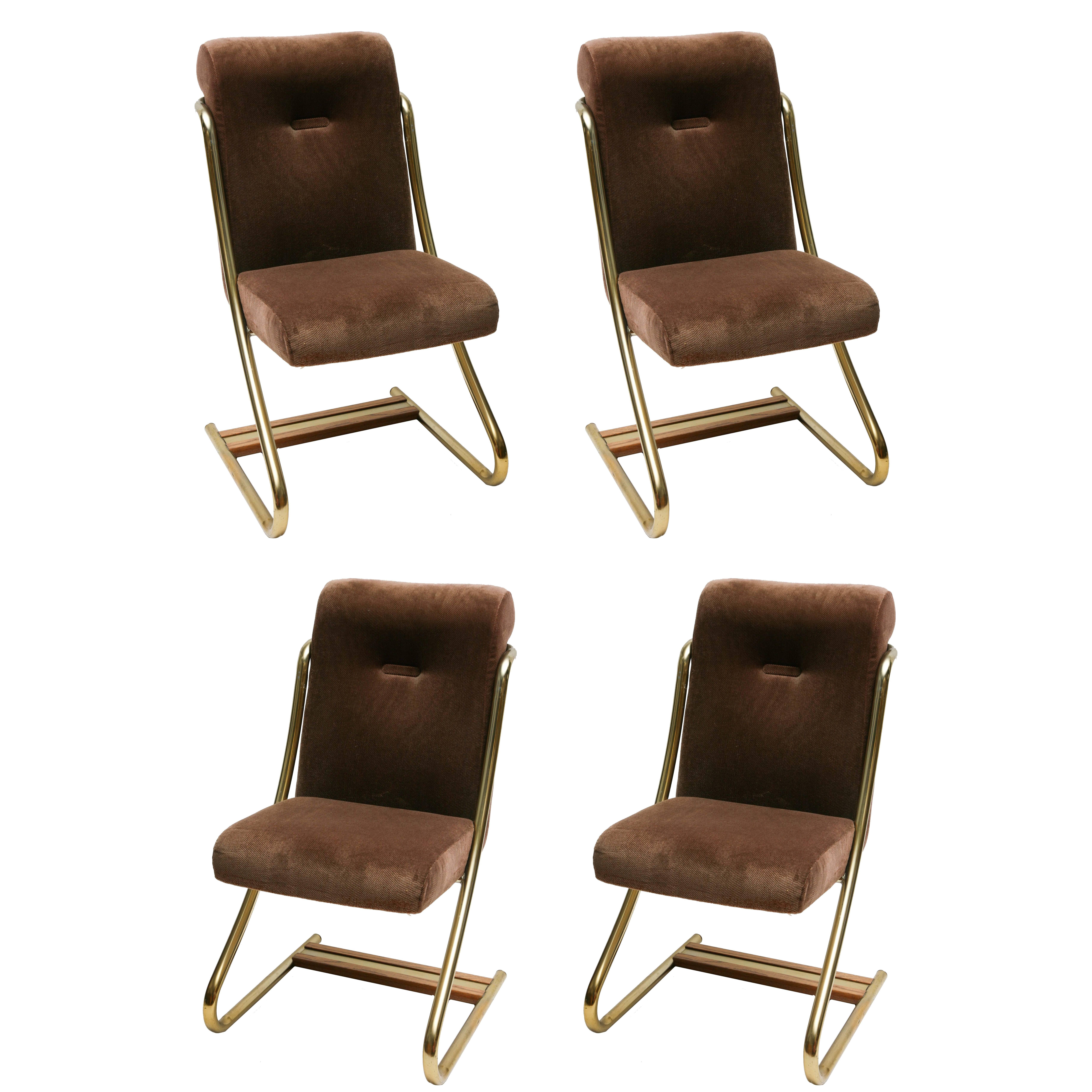 Set of Four Brass Upholstered Dining Chairs by Daystrom, USA, 1970