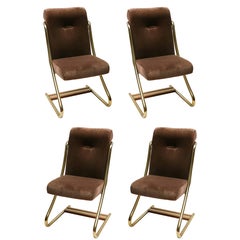 Vintage Set of Four Brass Upholstered Dining Chairs by Daystrom, USA, 1970
