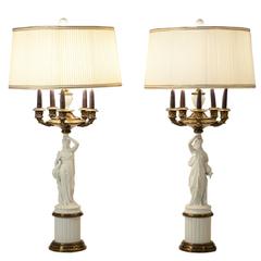 Antique French Porcelain Pair of Table Lamps