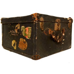 Vintage Travel Case / Box in Black Canvas with Leather Handle