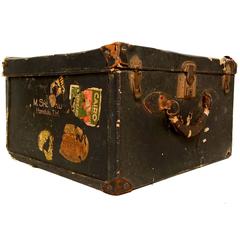 Vintage Travel Case / Box in Black Canvas with Leather Handle 5