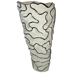 Handmade Porcelain and Platinum Tall Vase, Contemporary, Italian