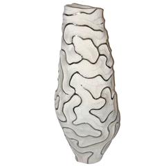 Handmade Porcelain and Platinum Tall Vase, Contemporary, Italian