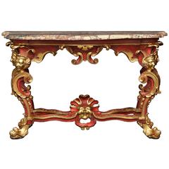 Italian 18th Century Red Polychrome and Giltwood Roman Console 7
