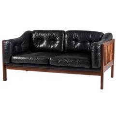 Mahogany and Leather Sofa "Monte Carlo" 1965