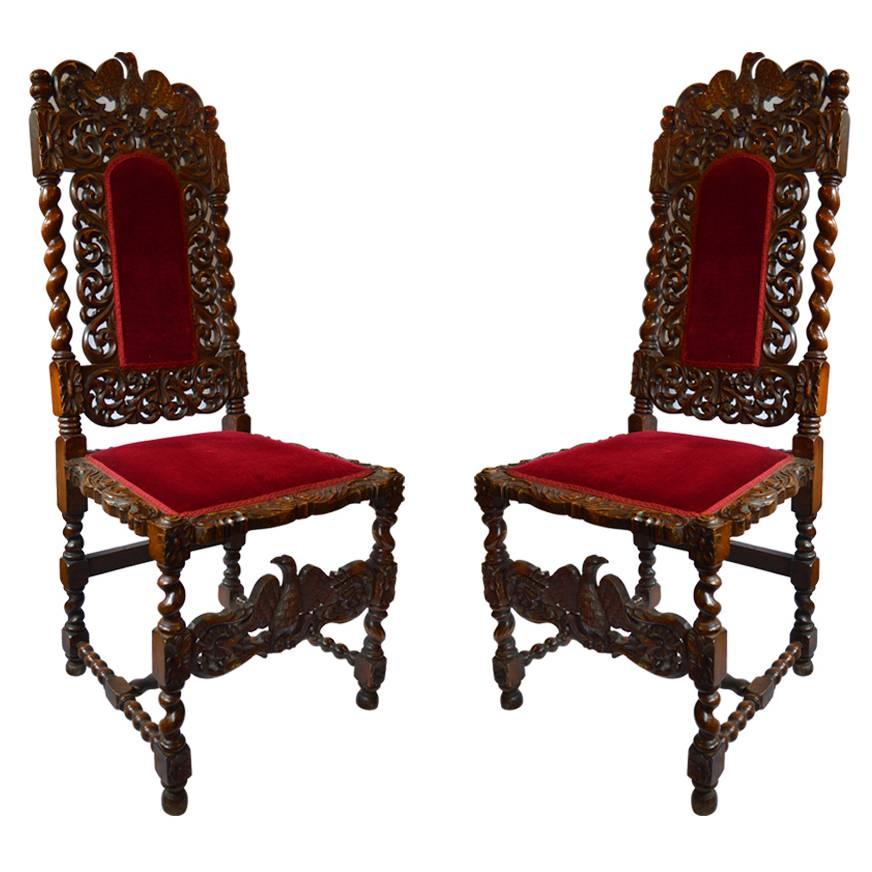Pair of Antique Belgian Hall/Side Chairs with Eagle Crown For Sale