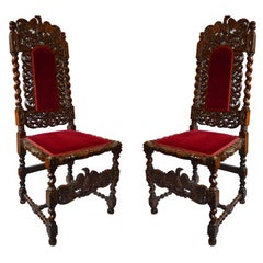 Pair of Antique Belgian Hall/Side Chairs with Eagle Crown