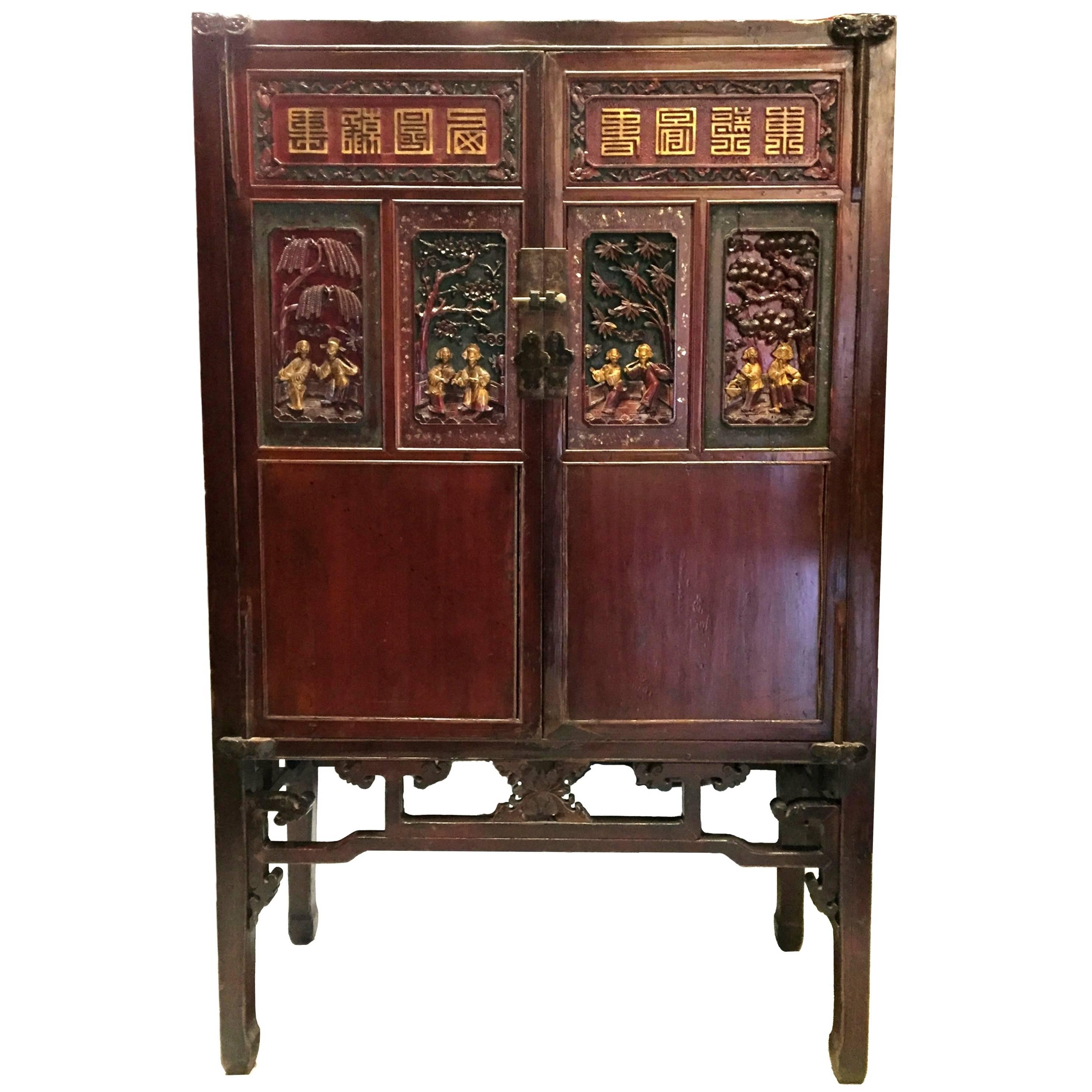 Antique Chinese Butterfly Cabinet with Mother-of-Pearl For Sale
