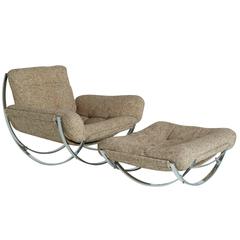 Tan Wool Sculptural Lounge Chair and Ottoman