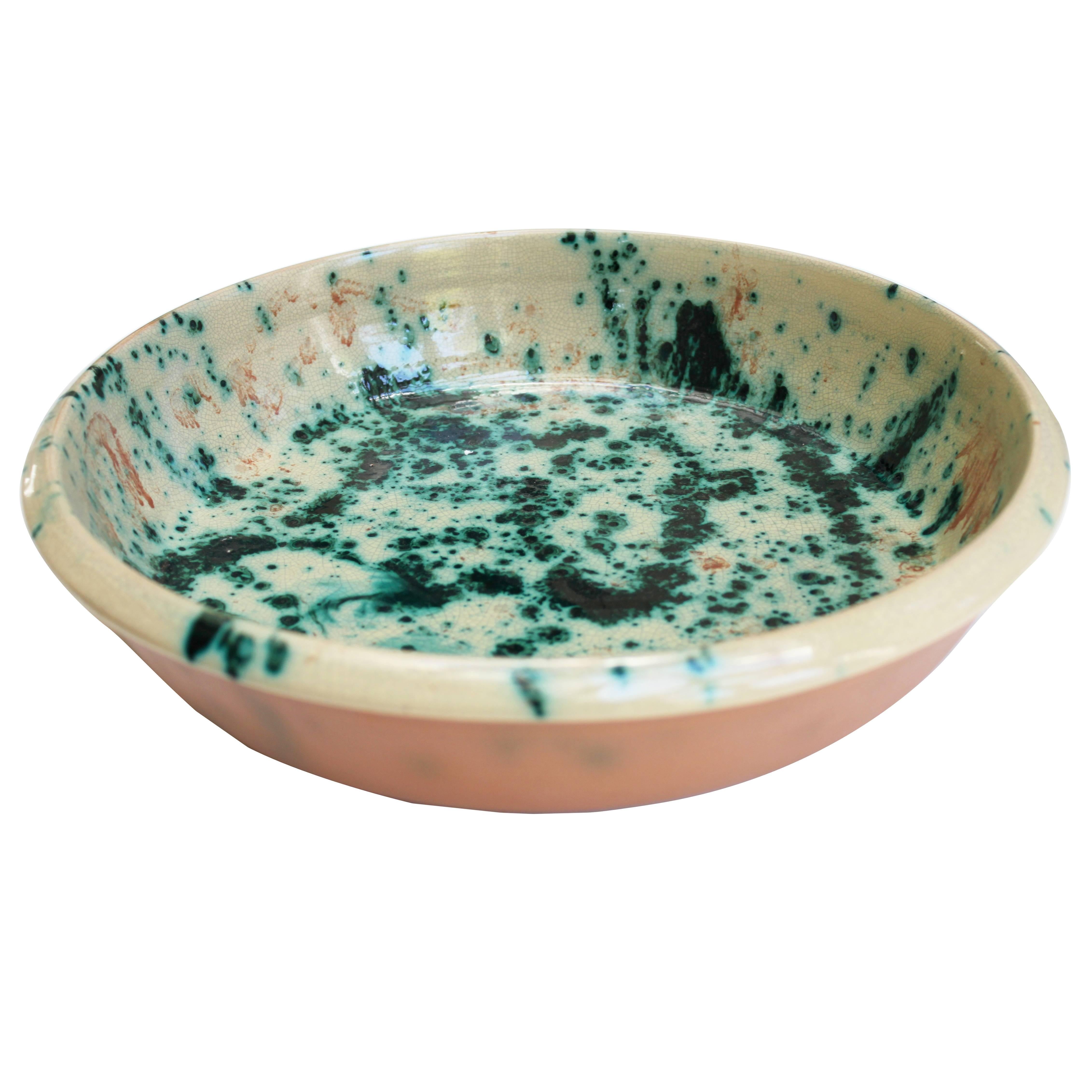 One of a Kind Serving Ceramic Bowl, Hand-Painted For Sale