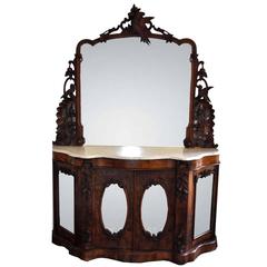 Antique Walnut and Marble Mirror Cabinet or Chiffonier