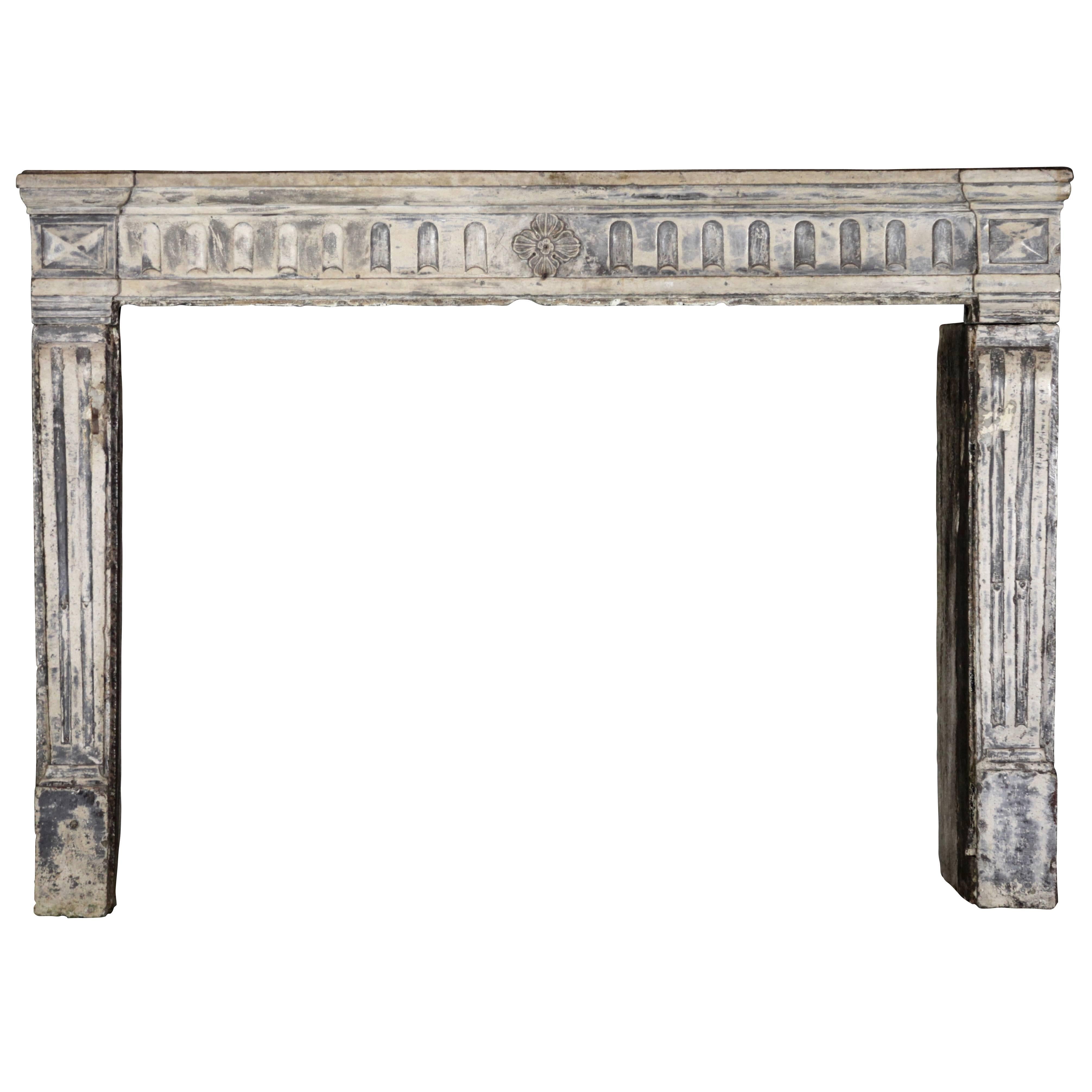 18th Century Country Original Antique Fireplace Mantel in Limestone For Sale