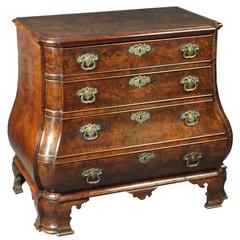 Dutch Burr Walnut Bombe Chest of Drawers