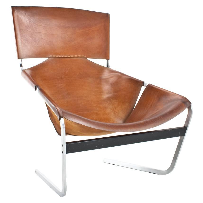 F444 Pierre Paulin Saddle Leather Lounge Chair for Artifort, Original 1969