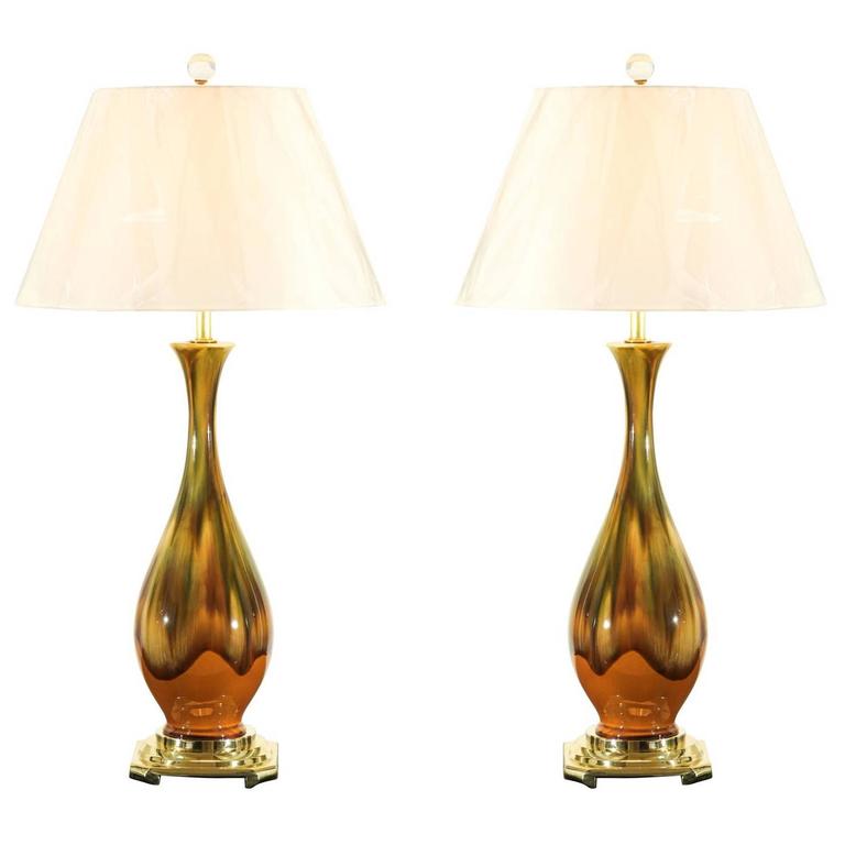 Red Pair Of Vintage Dip Ceramic Lamps In Yellow Ochre Caramel Red Pair Of Vintage Dip Ceramic Lamps In Yellow Ochre Caramel And Green For