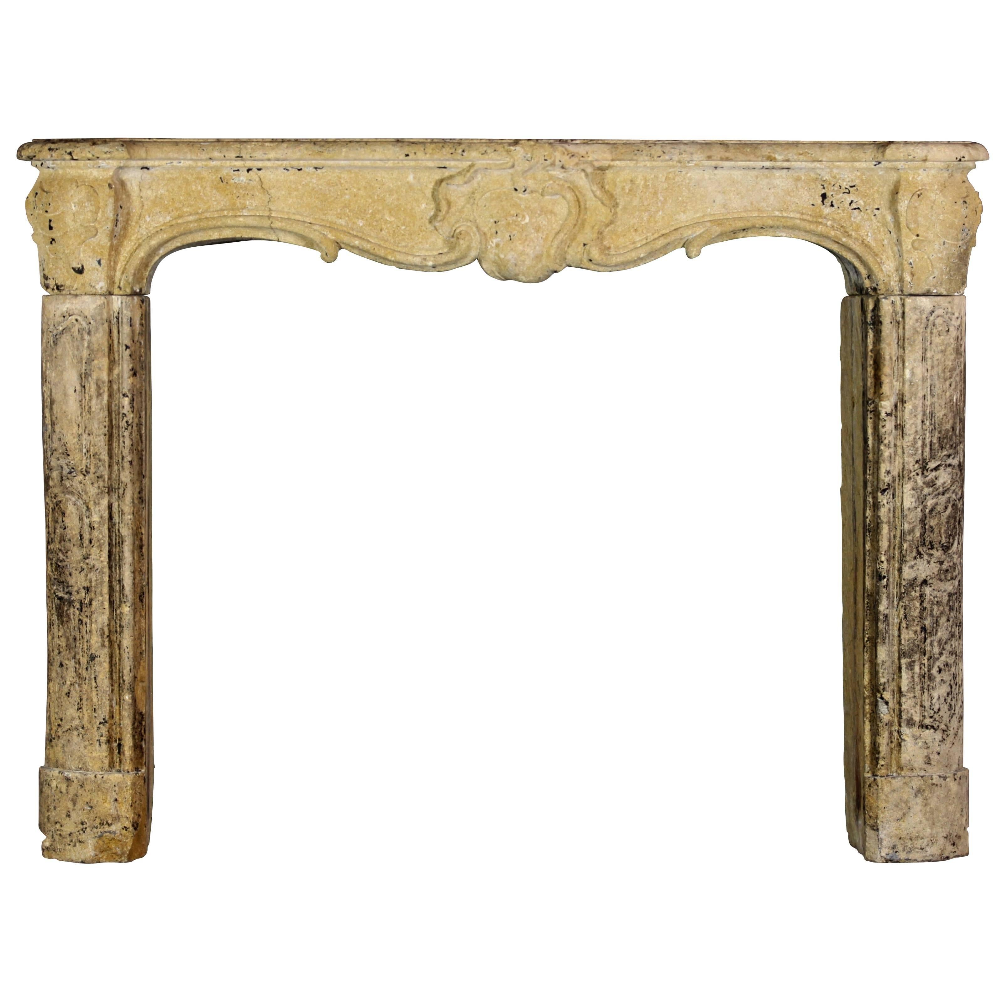 18th Century Country Original Antique Fireplace Mantel in Limestone