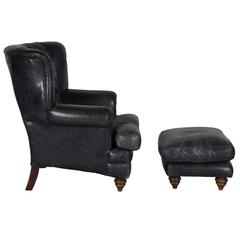 1920s Down Filled Armchair and Stool 5