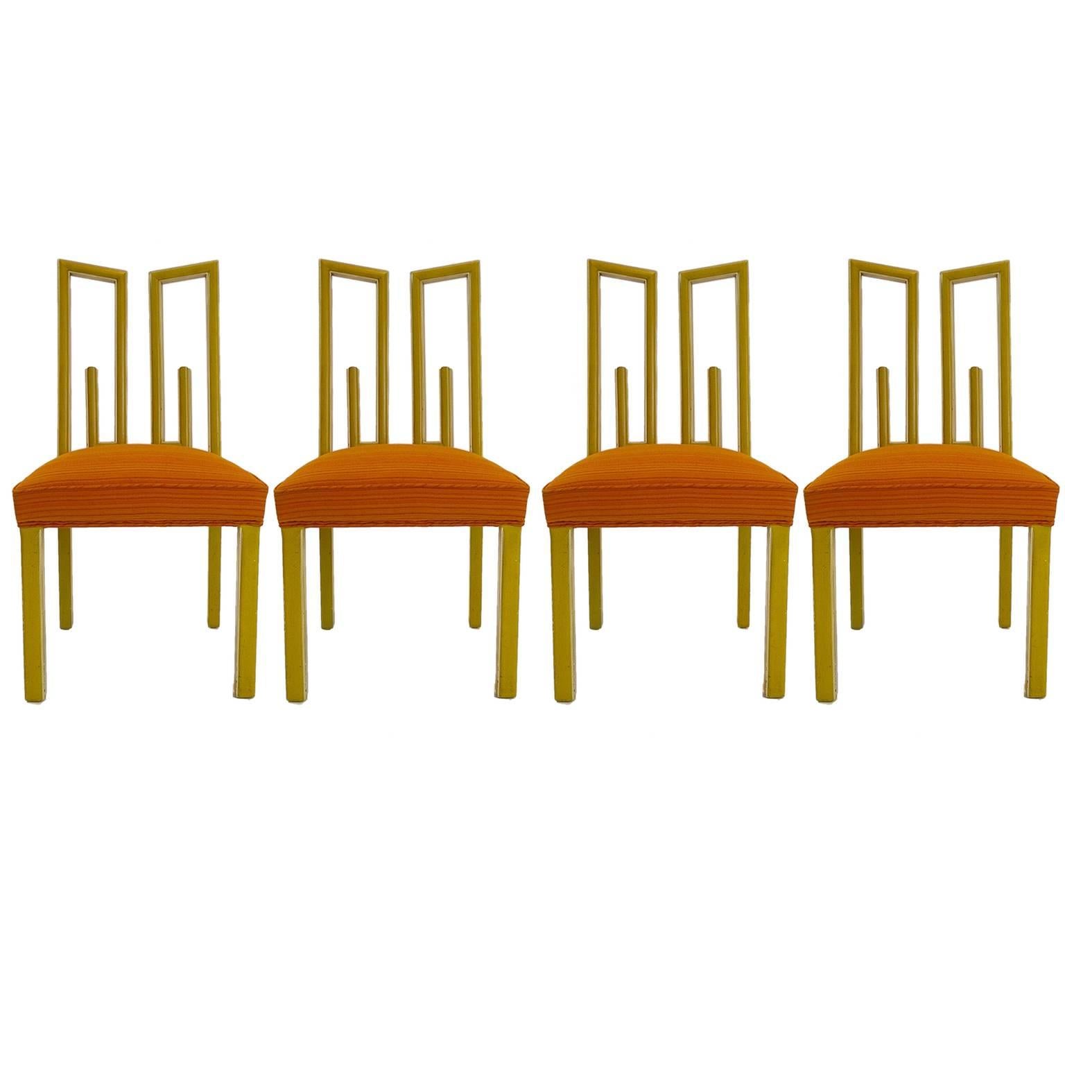 Set of Four Dining Chairs by James Mont with Decorative Greek Key Design