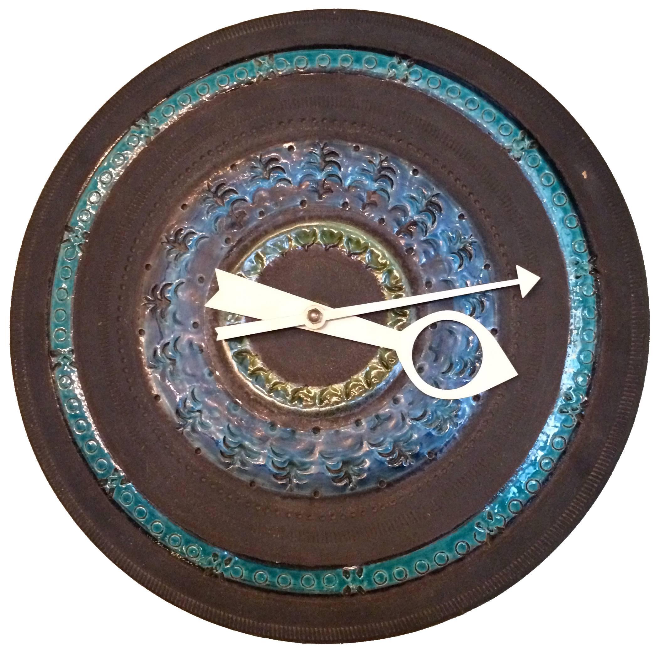 Horloge murale méridienne George Nelson Rimini Blue Face par Aldo Londi pour Bitossi en vente