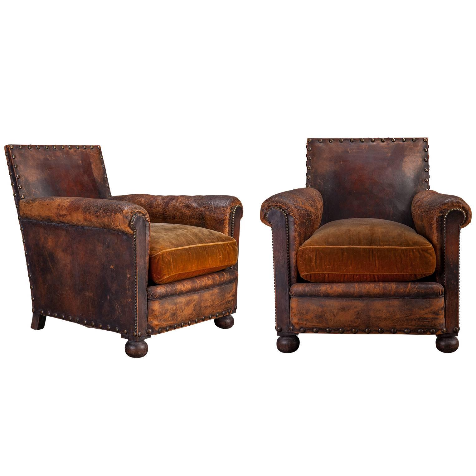 Leather and Velvet Armchairs
