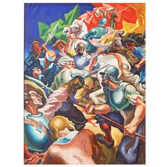 "Pitched Battle, " Masterful Mural Painting by James Daugherty, WPA Artist