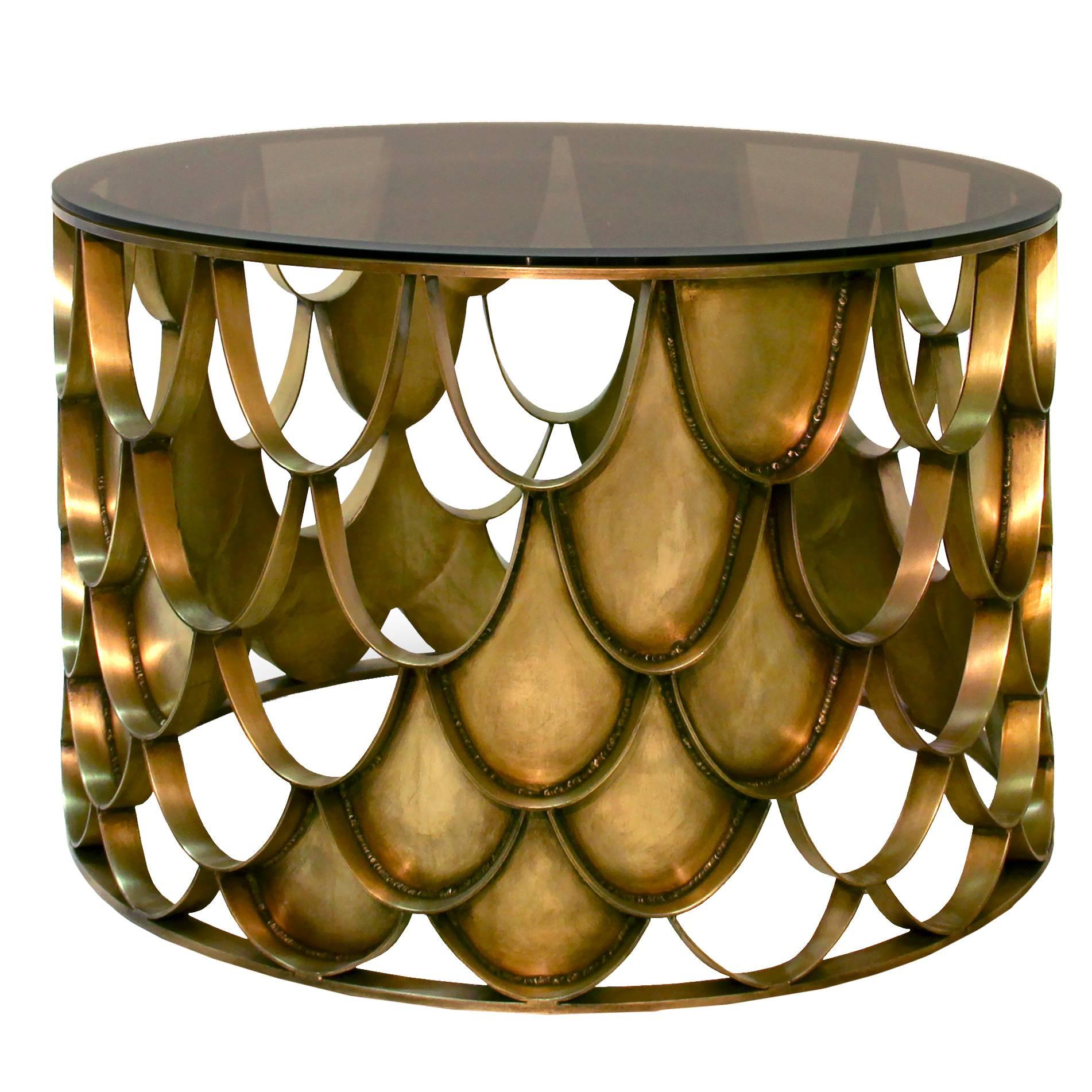 Brushed Brass and Glass Koi Coffee Centre Table from Europe For Sale