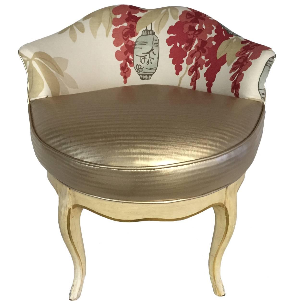 Vintage French Style Chinoiserie Swivel Vanity Stool - "Saturday Sale"