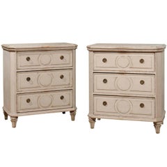 Pair of Swedish Gustavian Style Painted Wood Three-Drawer Commodes, circa 1880