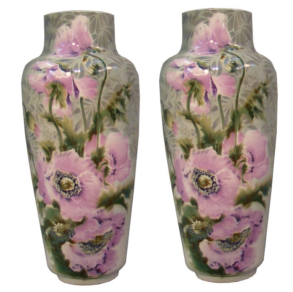 Saint-Amand Hamage, Pair of High Decorative Earthenware Vases